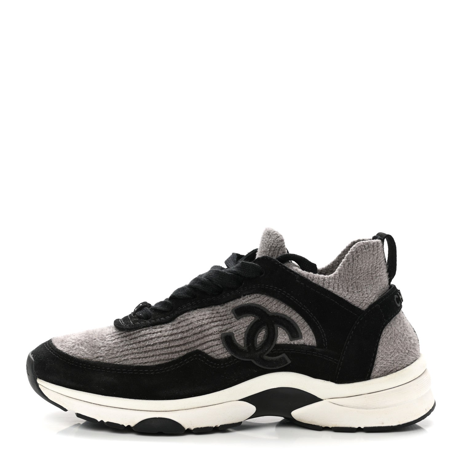 Chanel Fabric Suede Calfskin CC Sneakers 36 Grey Black 1 of 9