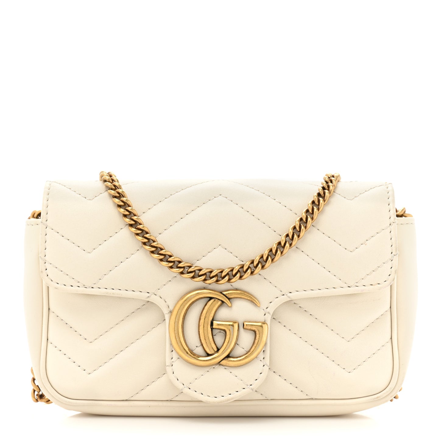 Calfskin Matelasse Super Mini GG Marmont Shoulder Bag White
