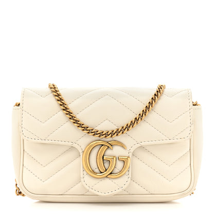 Gucci Calfskin Matelasse Super Mini GG Marmont Shoulder Bag White 1 of 18