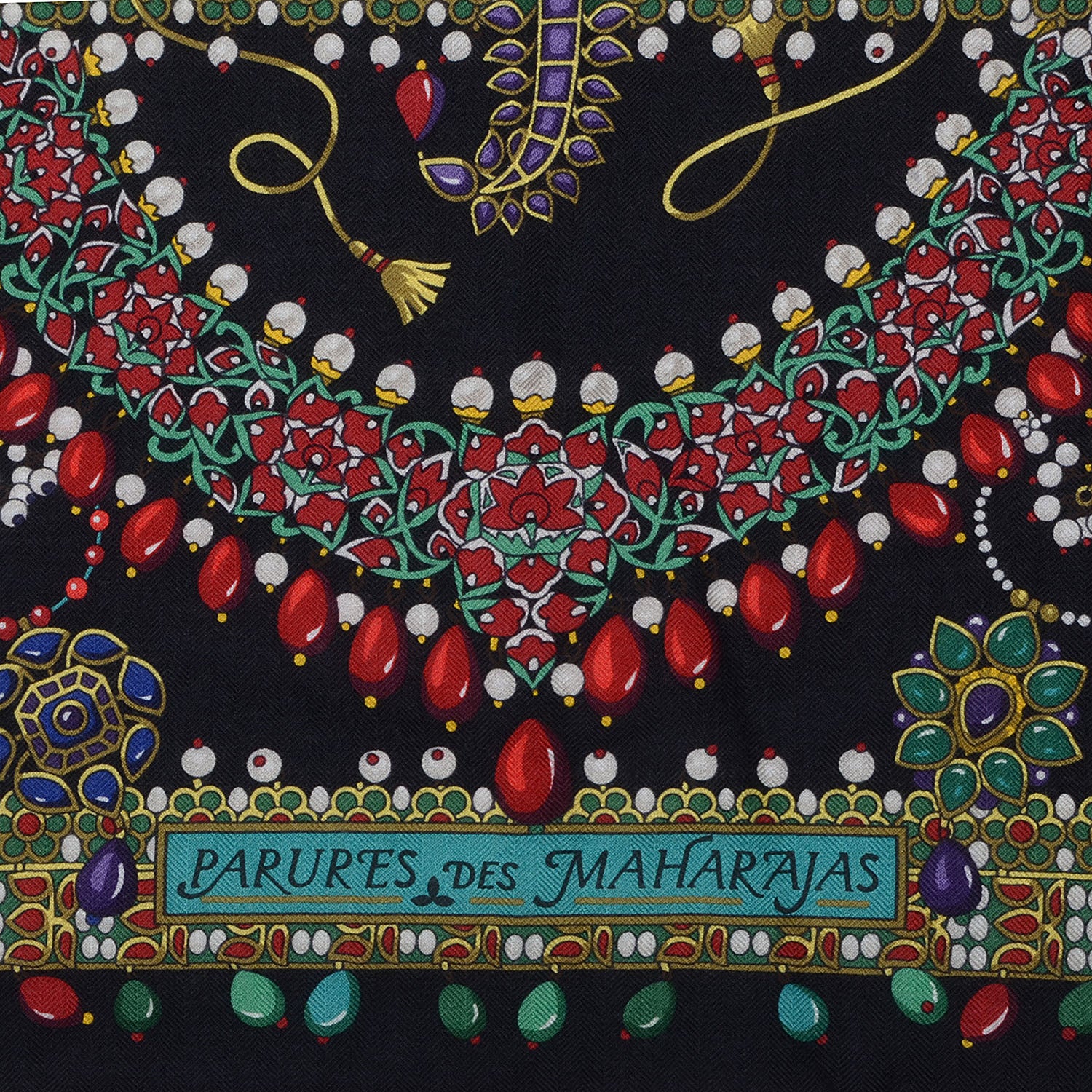 Hermes Cashmere Silk Parures Des Maharajas Shawl 140 Noir Vert Rouge 5 of 7