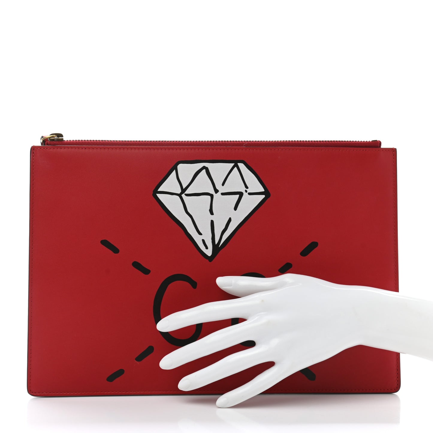 Calfskin GucciGhost Print Pouch Hibiscus Red