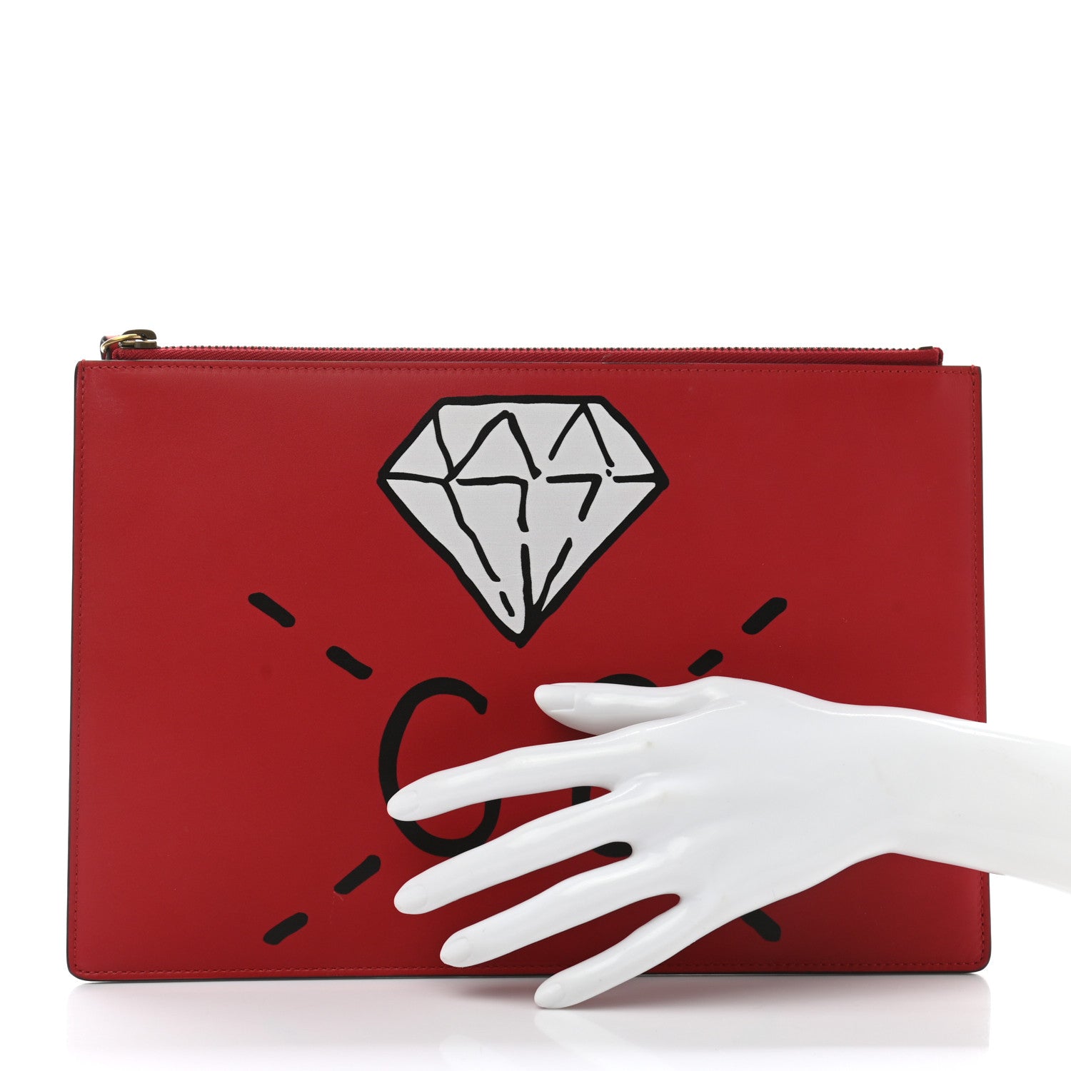 Gucci Calfskin GucciGhost Print Pouch Hibiscus Red 2 of 7