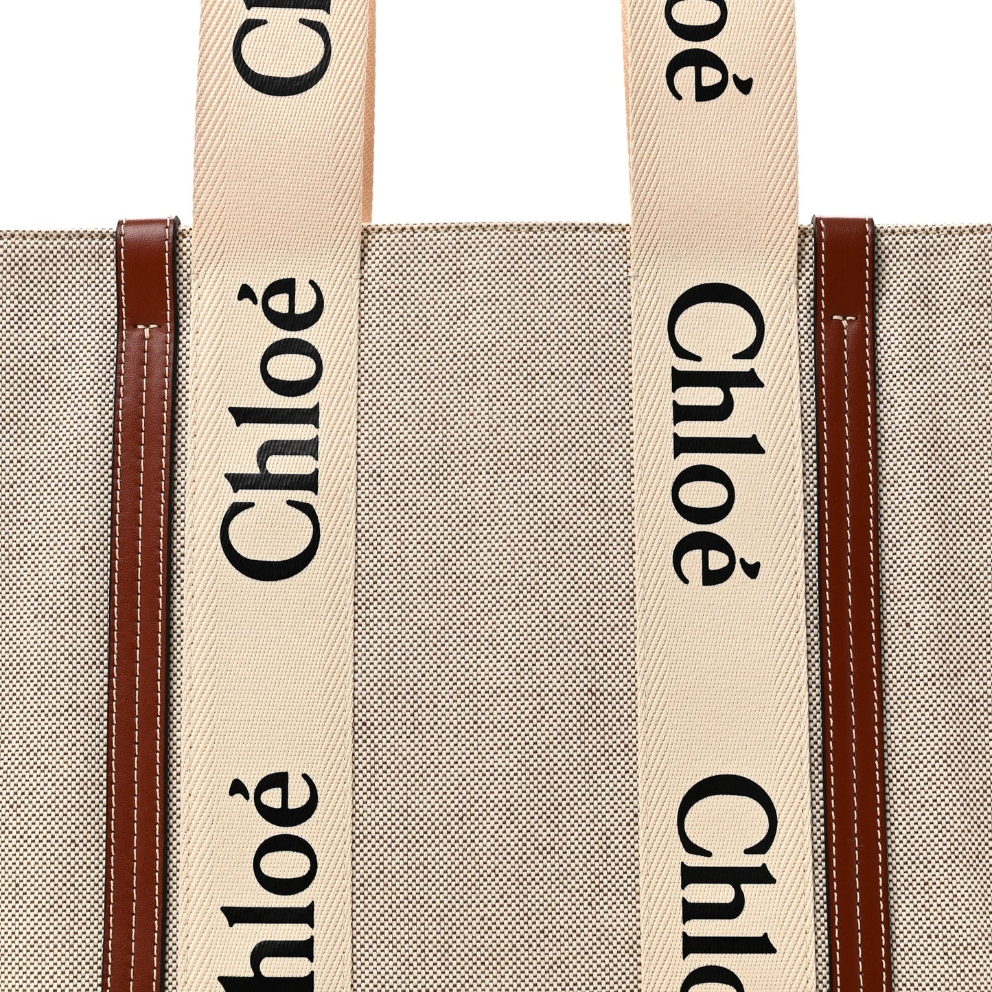 Cotton Calfskin Medium Woody Ribbon Tote White Brown