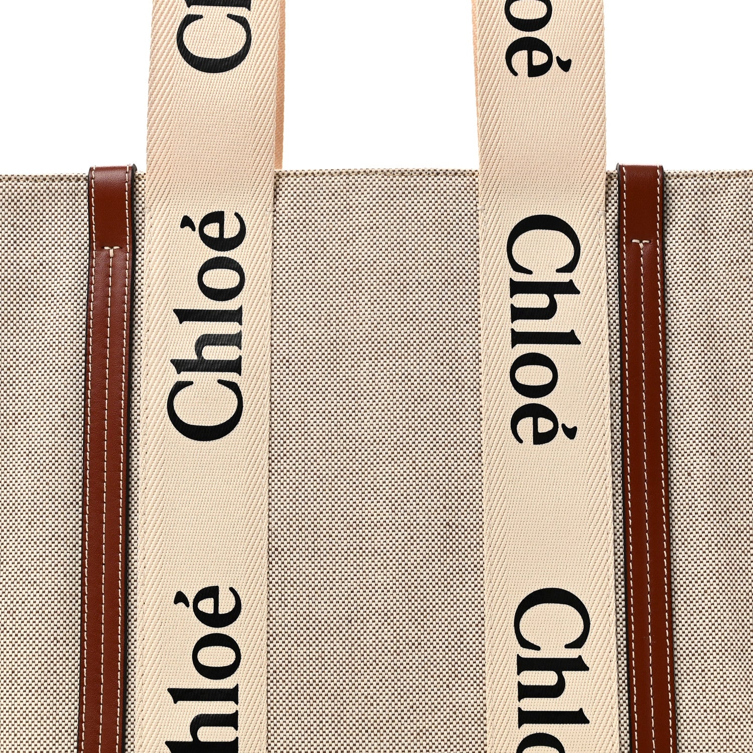Chloe Cotton Calfskin Medium Woody Ribbon Tote White Brown 7 of 9