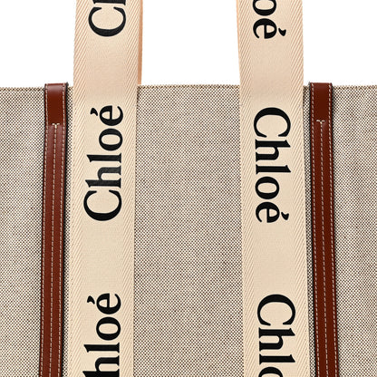 Chloe Cotton Calfskin Medium Woody Ribbon Tote White Brown 7 of 9
