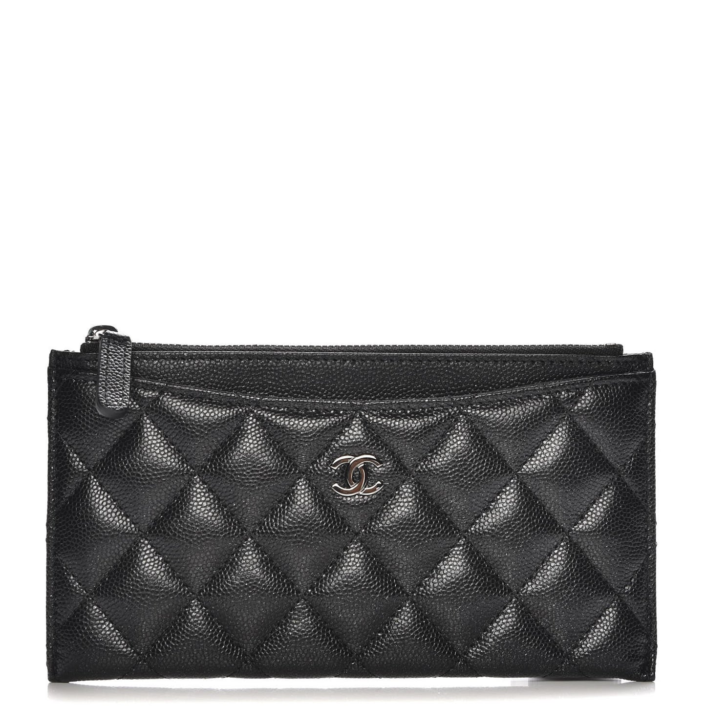 Iridescent Caviar Quilted Classic Zip Pouch Black
