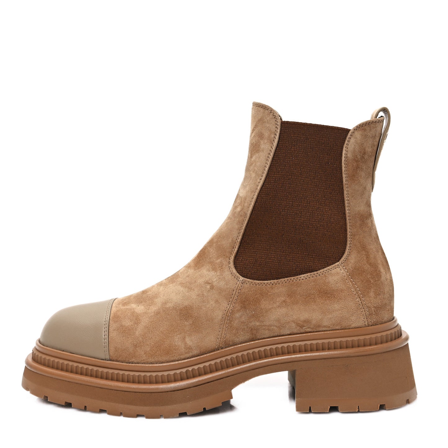 Suede Lambskin Cap Toe Ankle Boots 37.5 Light Brown