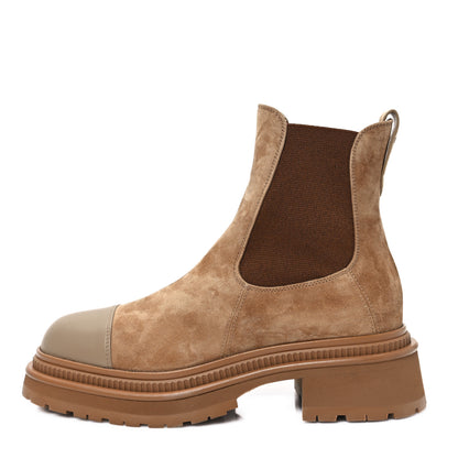 Chanel Suede Lambskin Cap Toe Ankle Boots 37.5 Light Brown 1 of 9