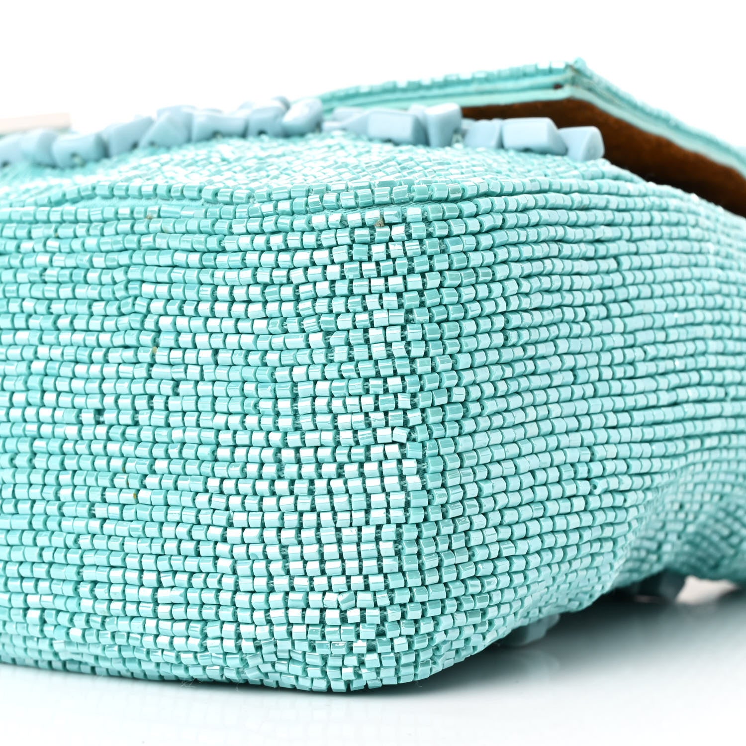 Fendi Rolling Stone Vitello Seta Bead Embroidered Re-Edition Baguette Spring Turquoise 10 of 10