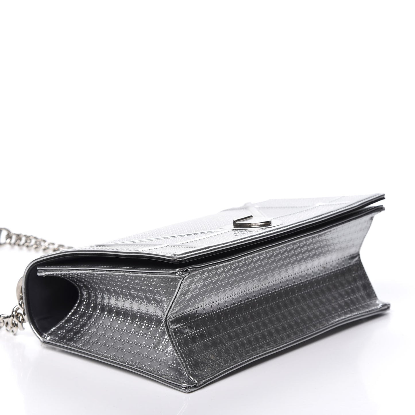 Metallic Patent Micro-Cannage Medium Diorama Flap Bag Silver