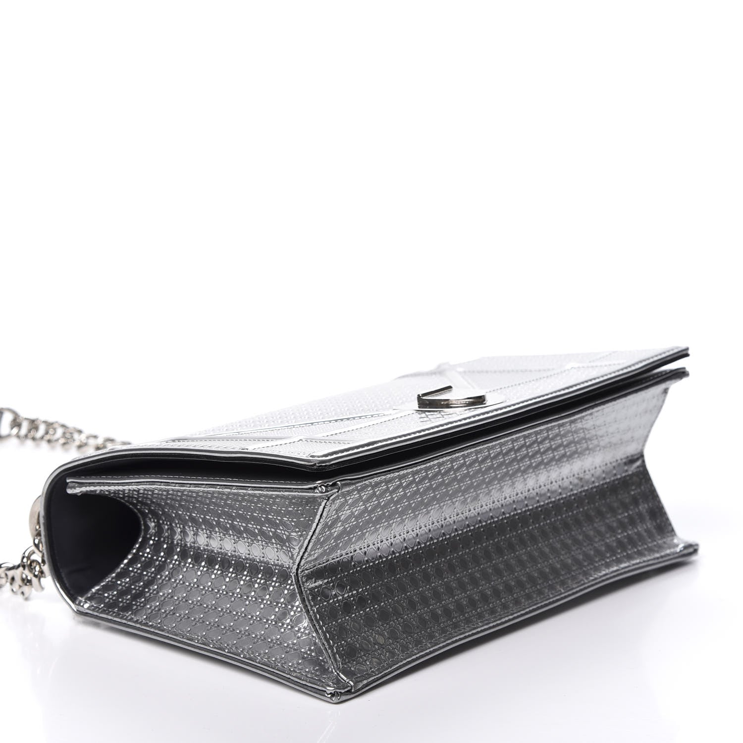 Christian Dior Metallic Patent Micro-Cannage Medium Diorama Flap Bag Silver 3 of 11
