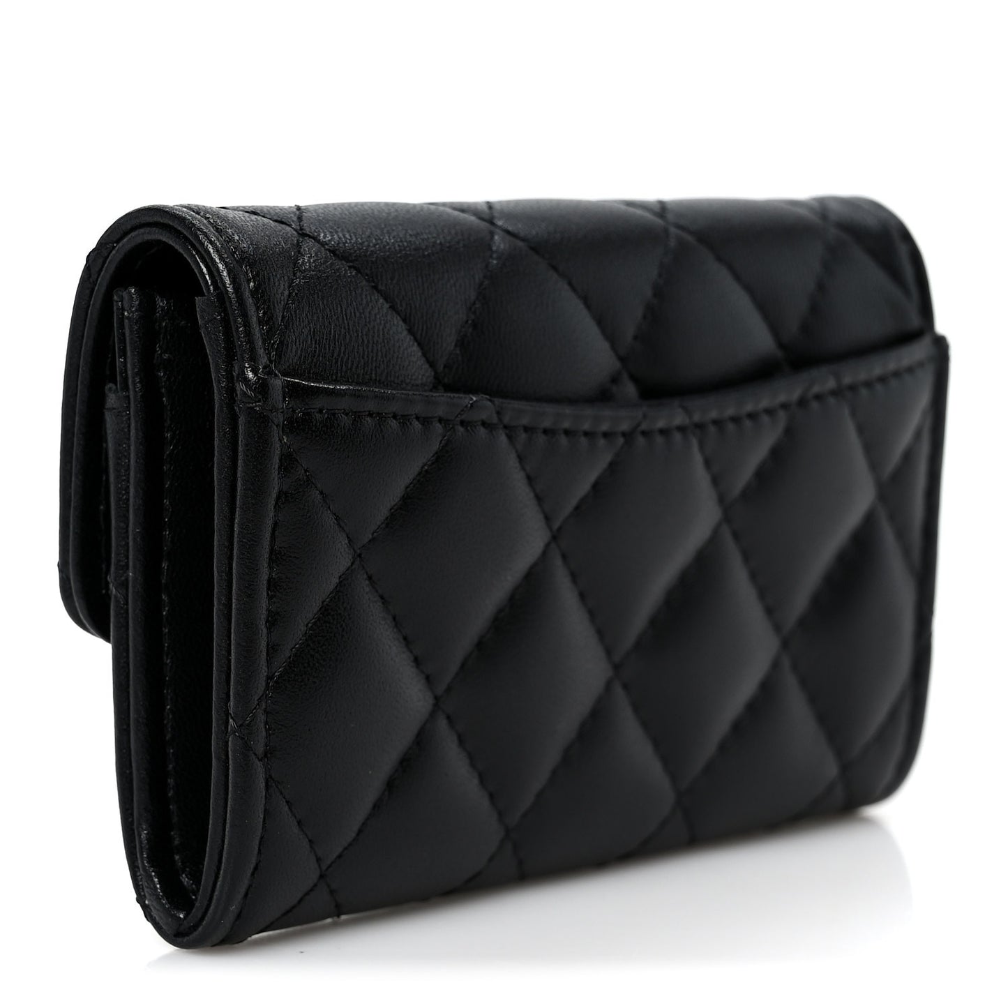 Lambskin Quilted Flap Card Holder Wallet So Black