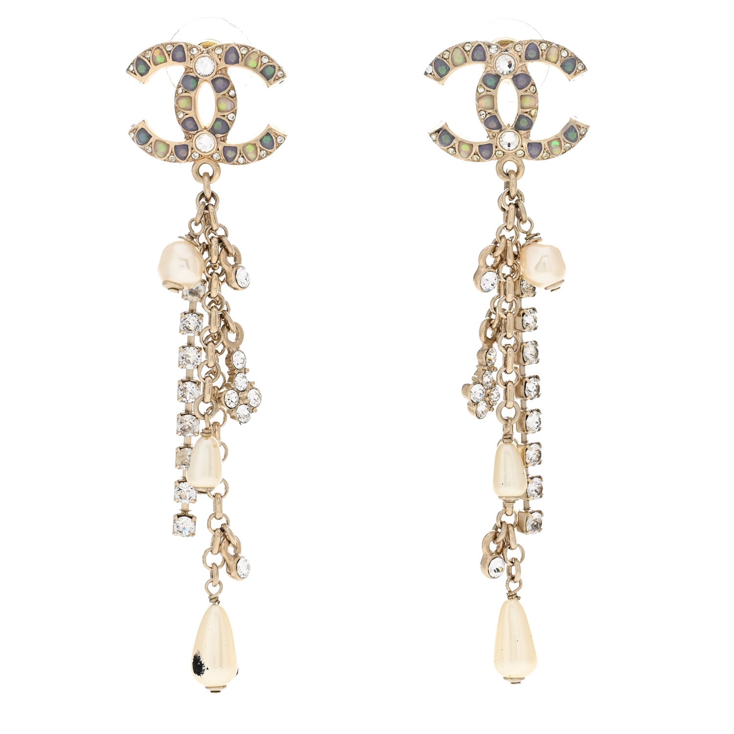 Chanel Crystal Pearl CC Chain Drop Earrings Multicolor 1 of 5