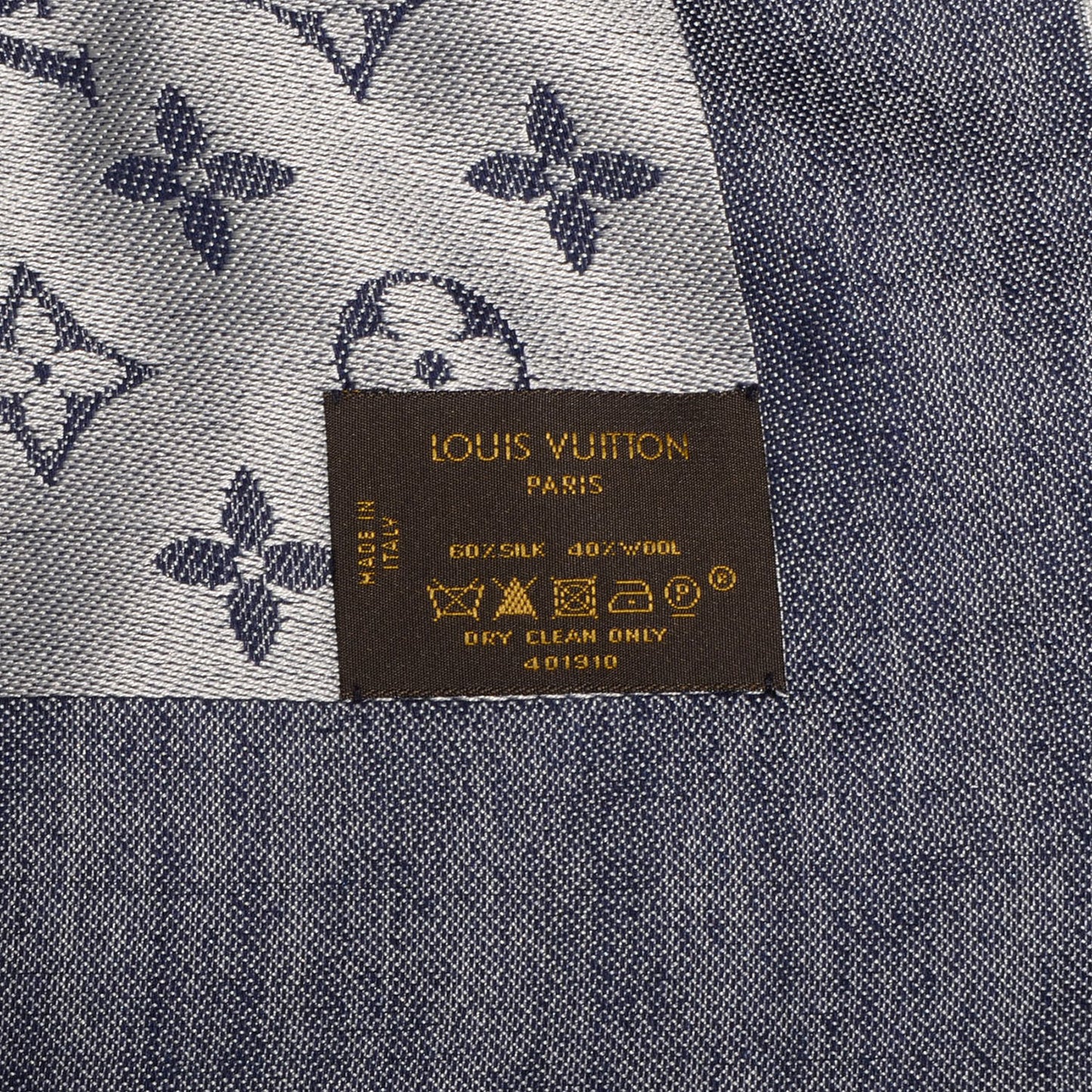 Silk Wool Monogram Denim Shawl Blue