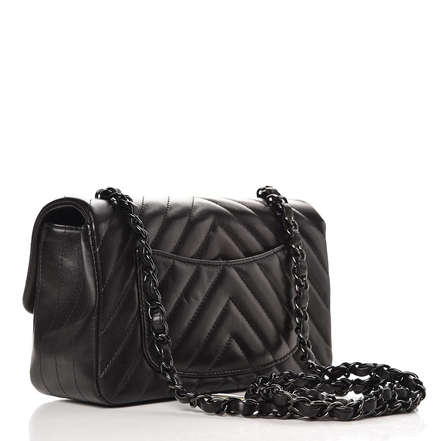 Chanel Lambskin Chevron Quilted Mini Rectangular Flap So Black 3 of 8