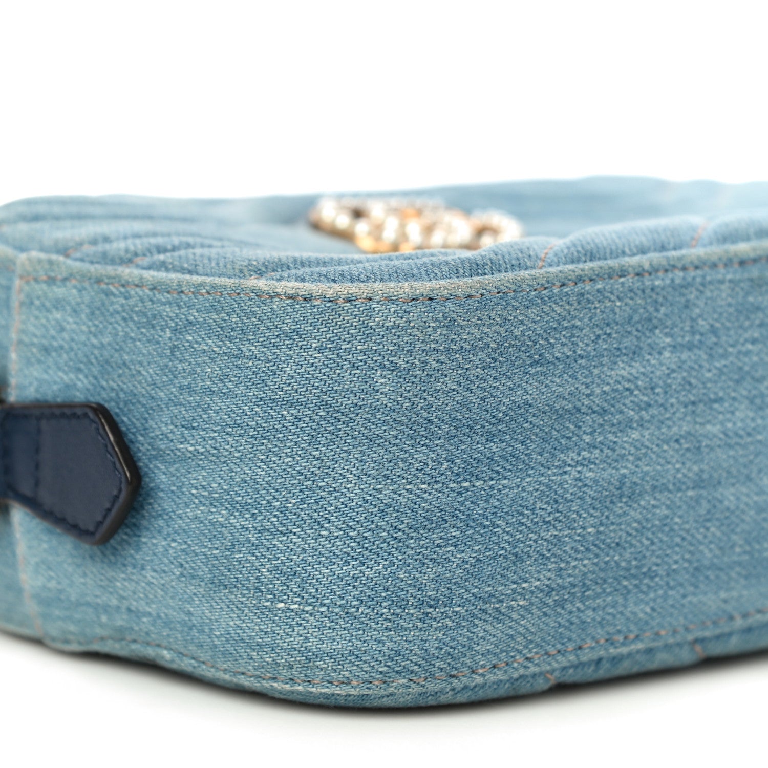 Gucci Denim Matelasse Mini Pearly GG Marmont Chain Shoulder Bag Blue 10 of 11