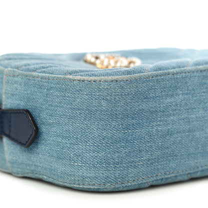 Gucci Denim Matelasse Mini Pearly GG Marmont Chain Shoulder Bag Blue 10 of 11