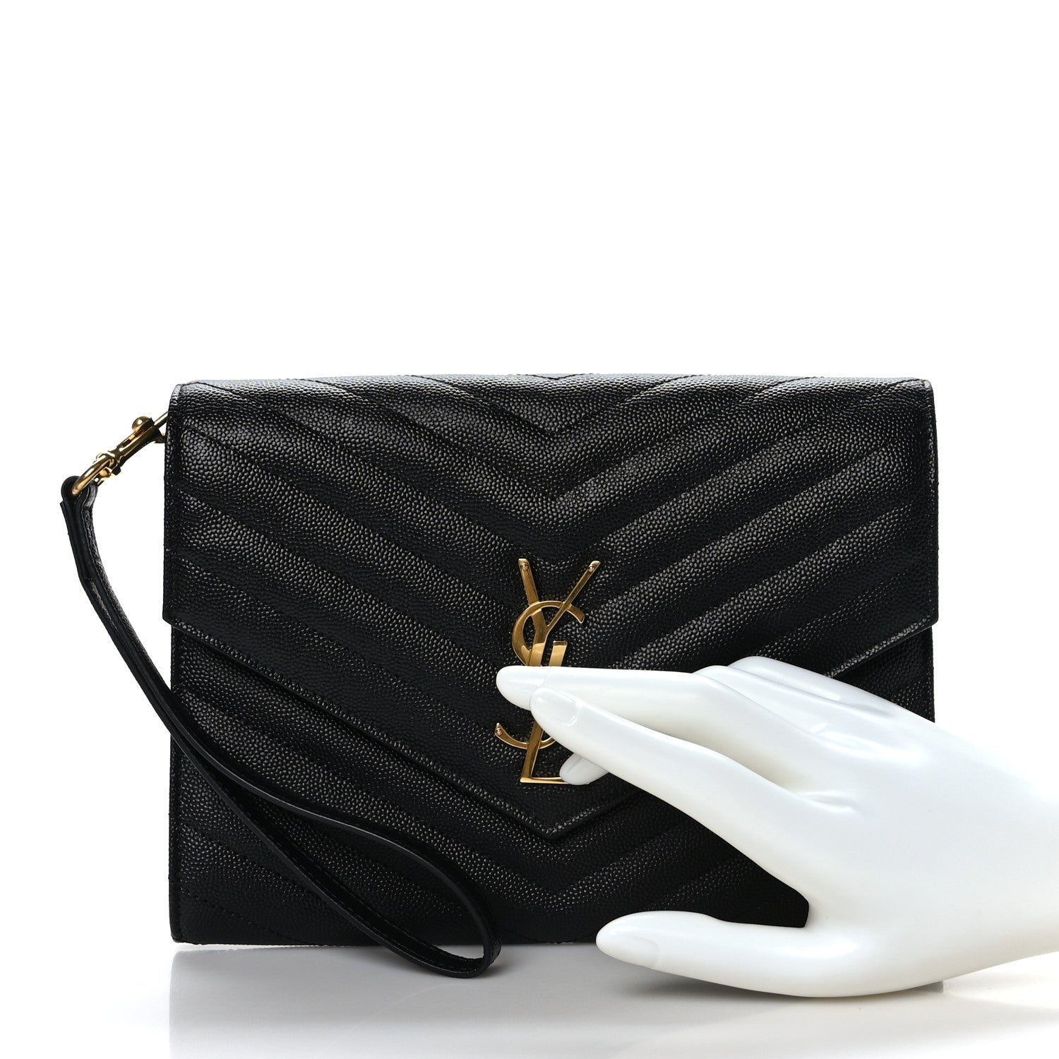 Saint Laurent Grain De Poudre Matelasse Chevron Monogram Envelope Clutch Black 2 of 9