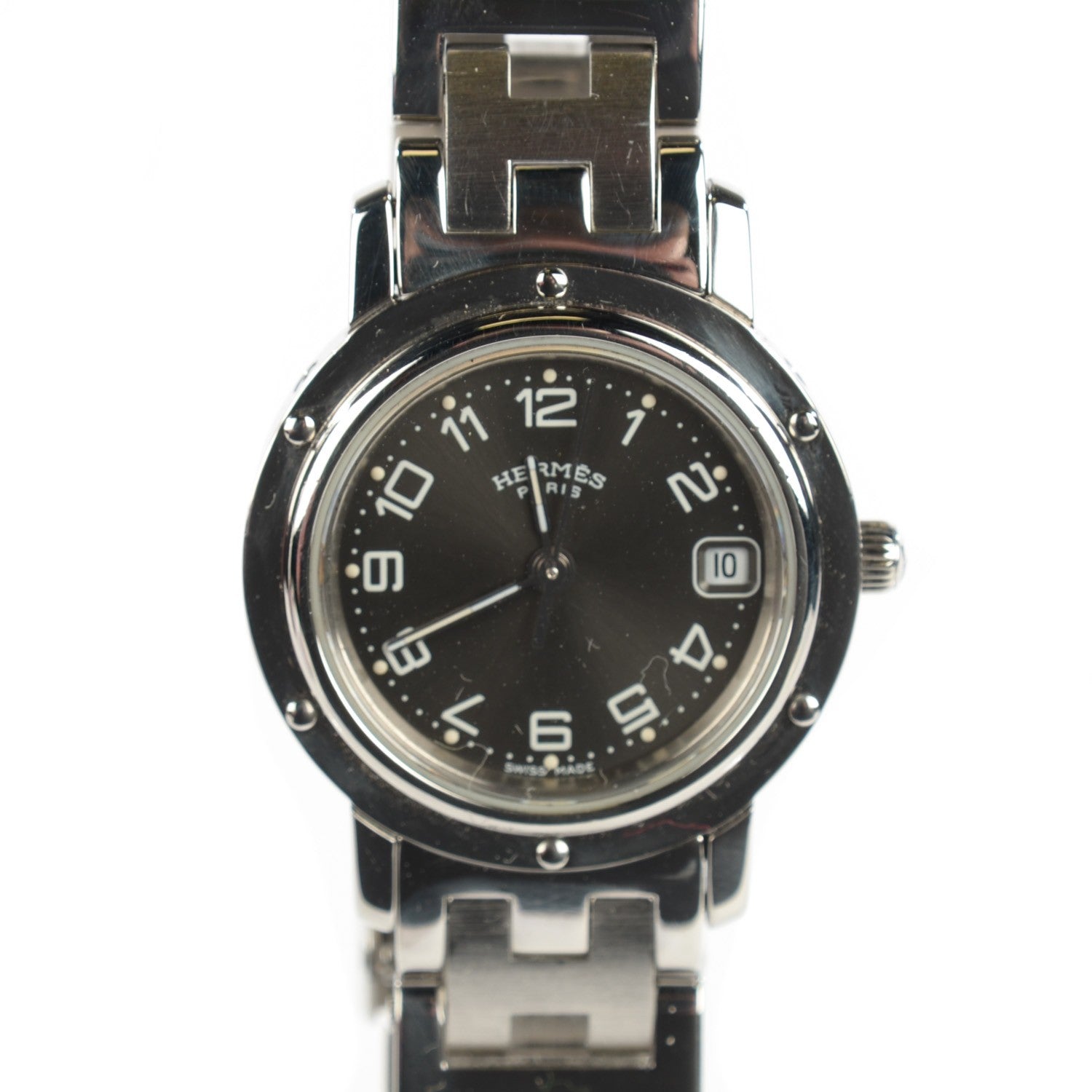Hermes Stainless Steel 24mm Clipper Quartz Watch Black 1 of 8