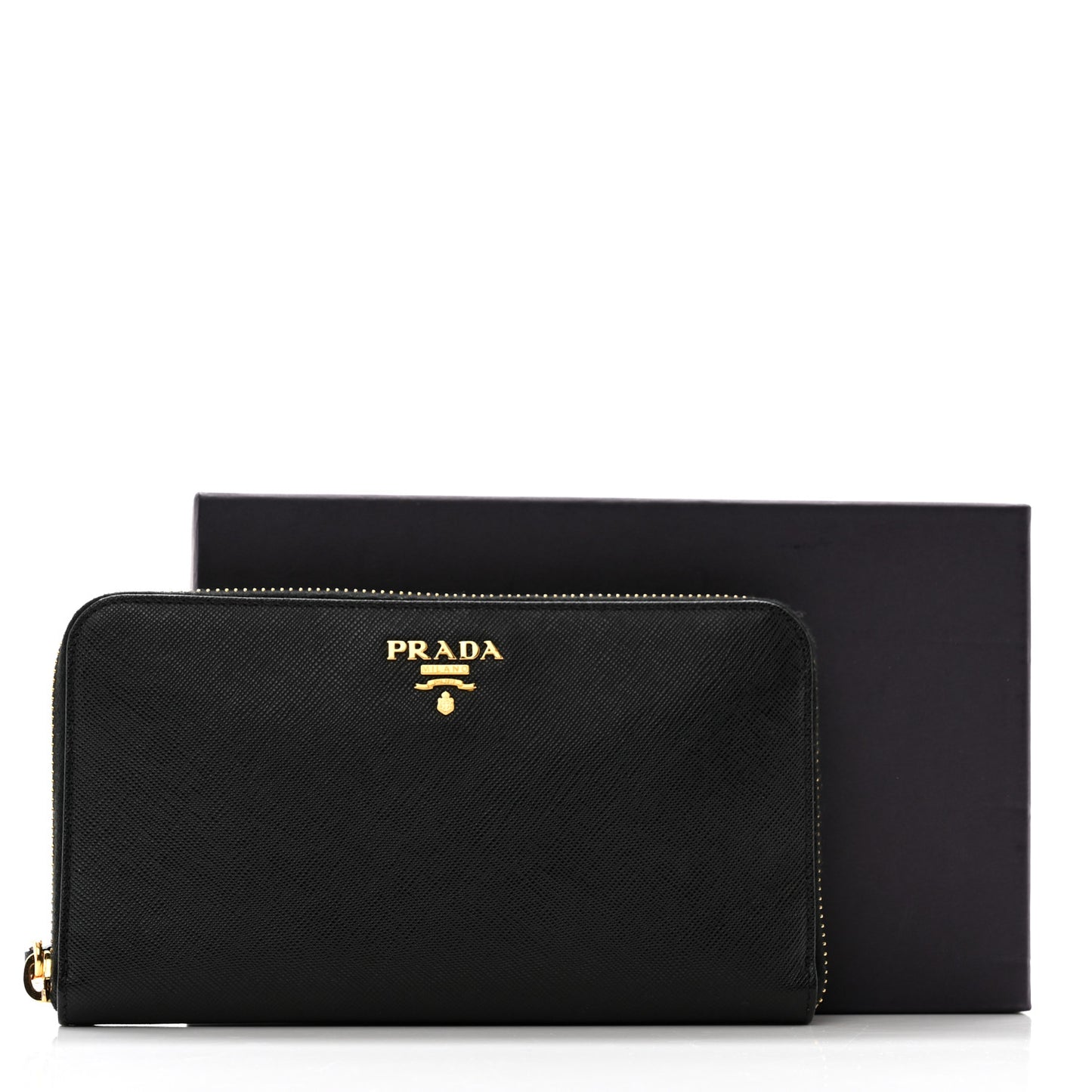 Saffiano Metal Zip Around Wallet Black
