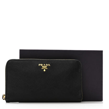 Prada Saffiano Metal Zip Around Wallet Black 10 of 10