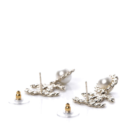 Chanel Crystal Pearl Pearls Coronation CC Drop Earrings Gold 3 of 5