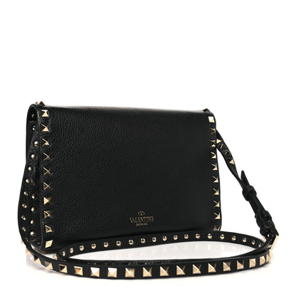 Valentino Garavani Pebbled Calfskin Medium Rockstud Flip Lock Crossbody Bag Black 3 of 9