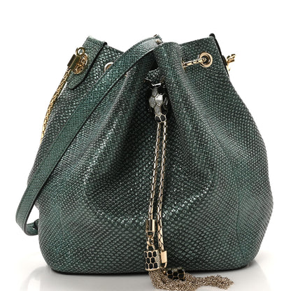 Bulgari Metallic Karung Serpenti Forever Bucket Bag Emerald Green 13 of 17