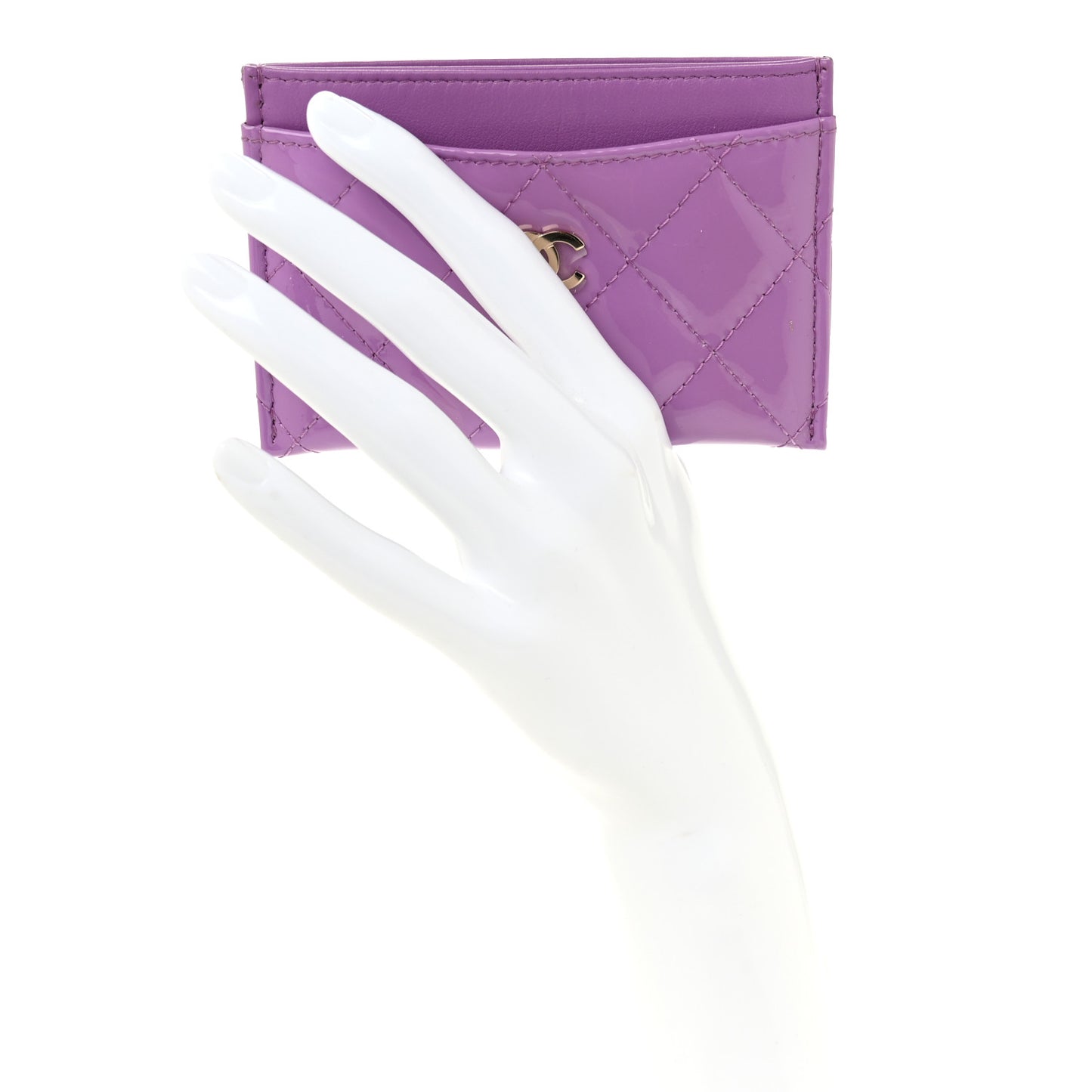 Patent Quilted Card Holder Purple
