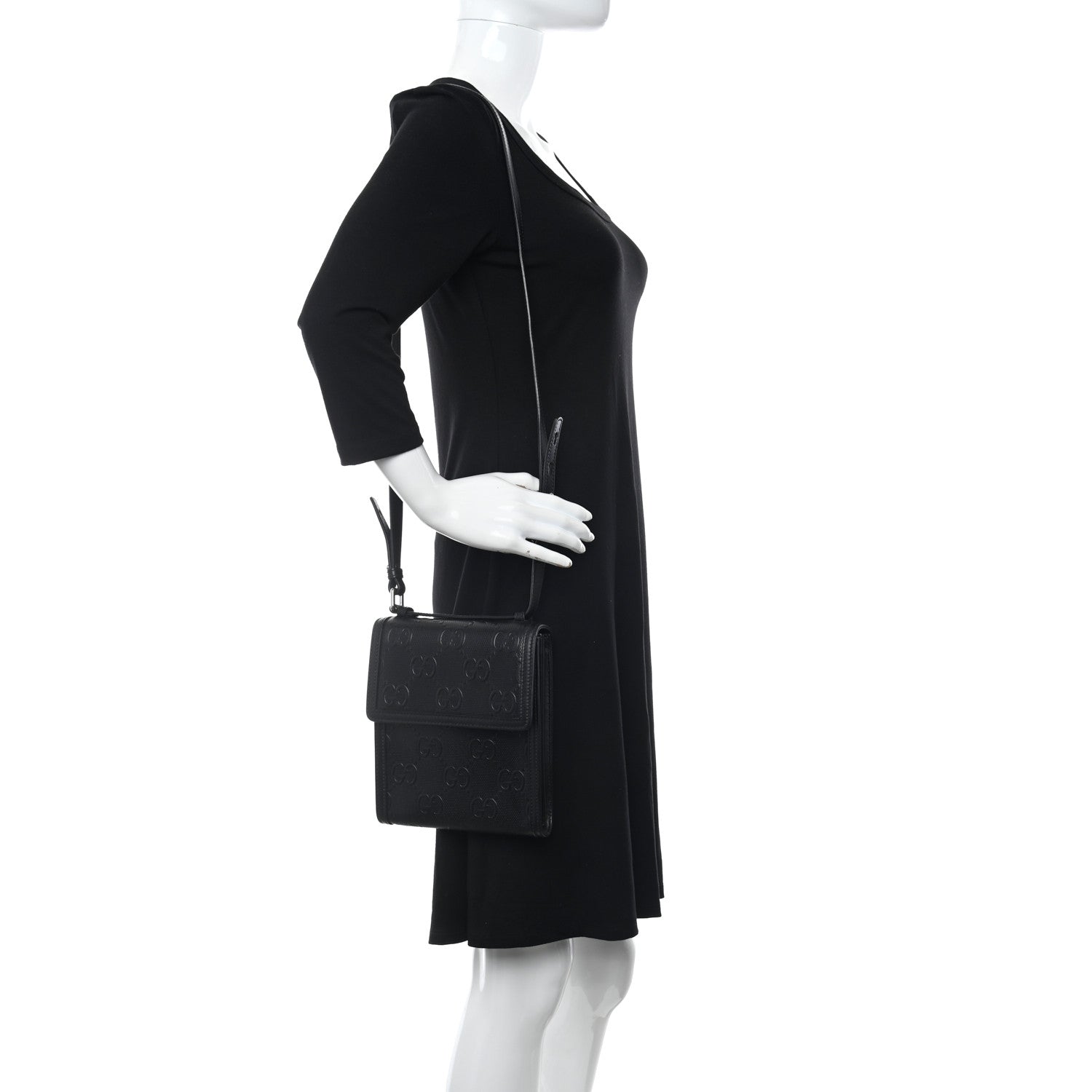Gucci Calfskin GG Tennis Embossed Shoulder Bag Black 2 of 8
