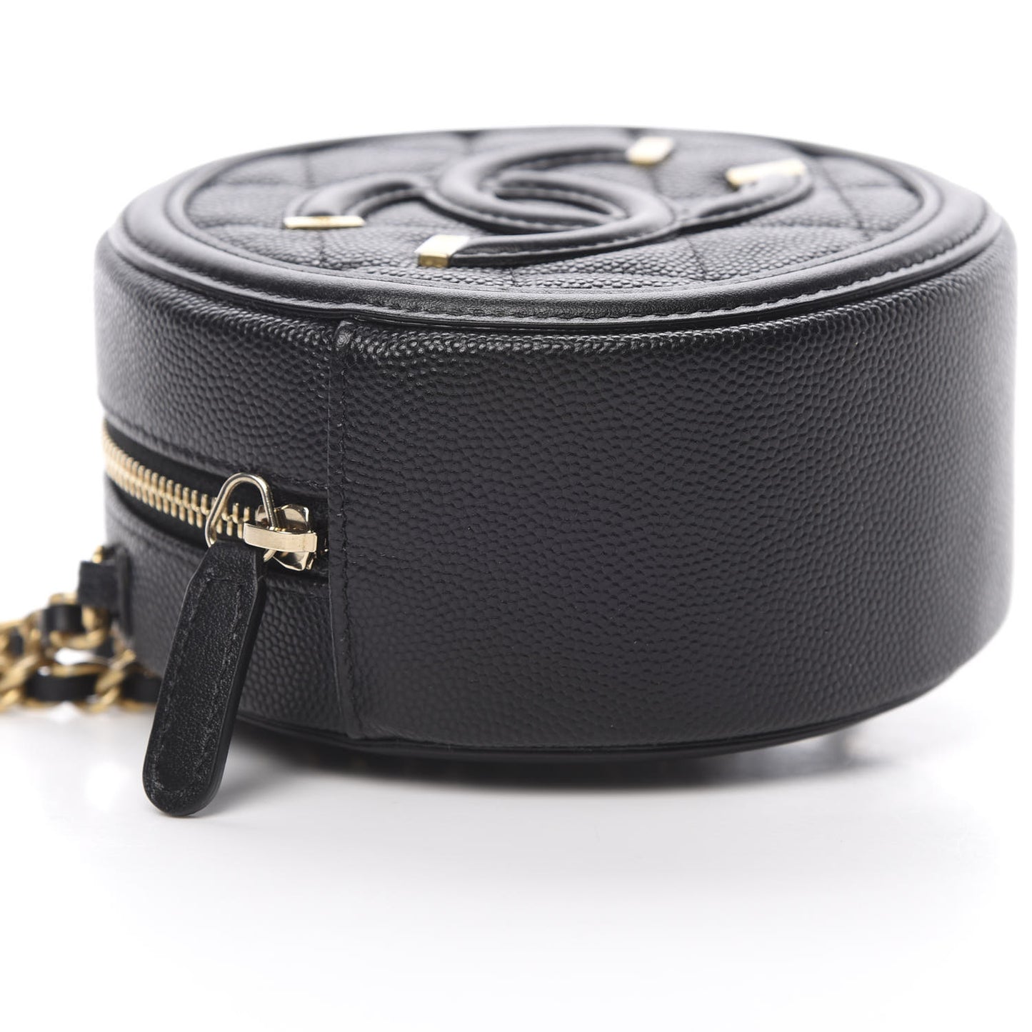 Caviar Quilted Round Filigree Crossbody Black