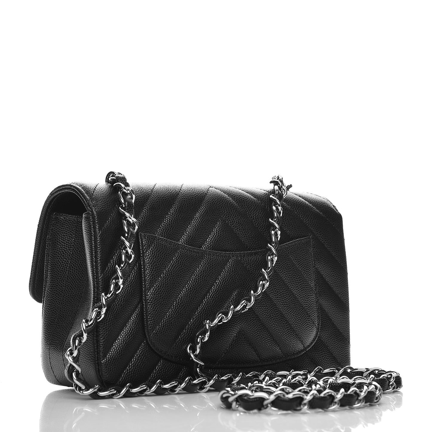 Caviar Chevron Quilted Mini Rectangular Flap Black
