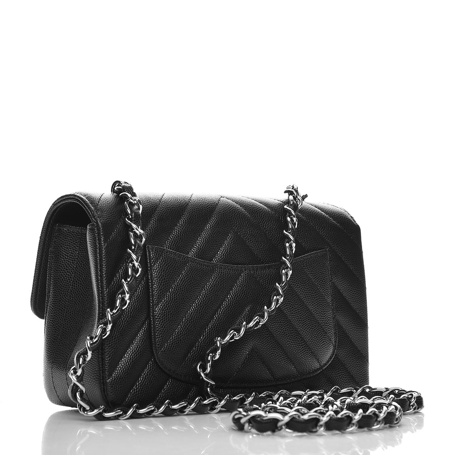 Chanel Caviar Chevron Quilted Mini Rectangular Flap Black 3 of 8