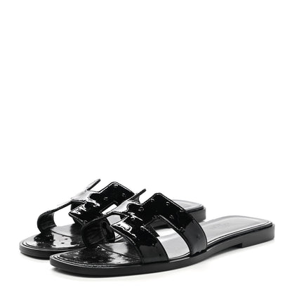 Hermes Ostrich Oran Sandals 38.5 Black 3 of 10