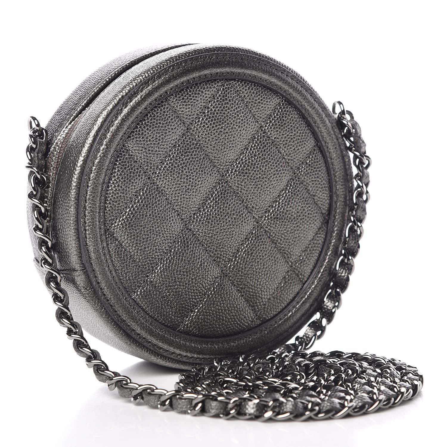 Chanel Metallic Caviar Quilted Round Filigree Crossbody Dark Silver 3 of 8