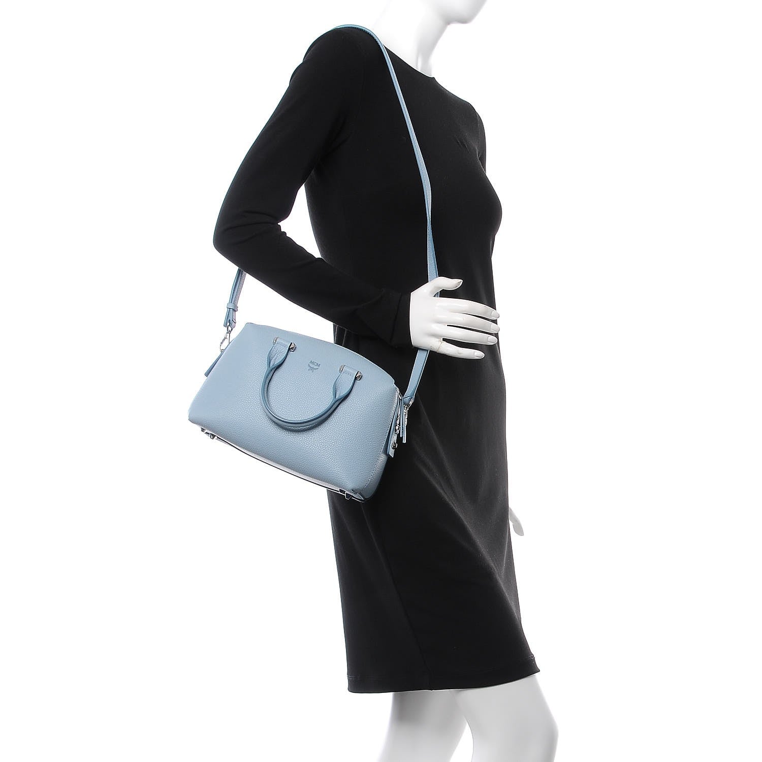 MCM Grained Calfskin Small Ella Boston Sky Blue 2 of 10