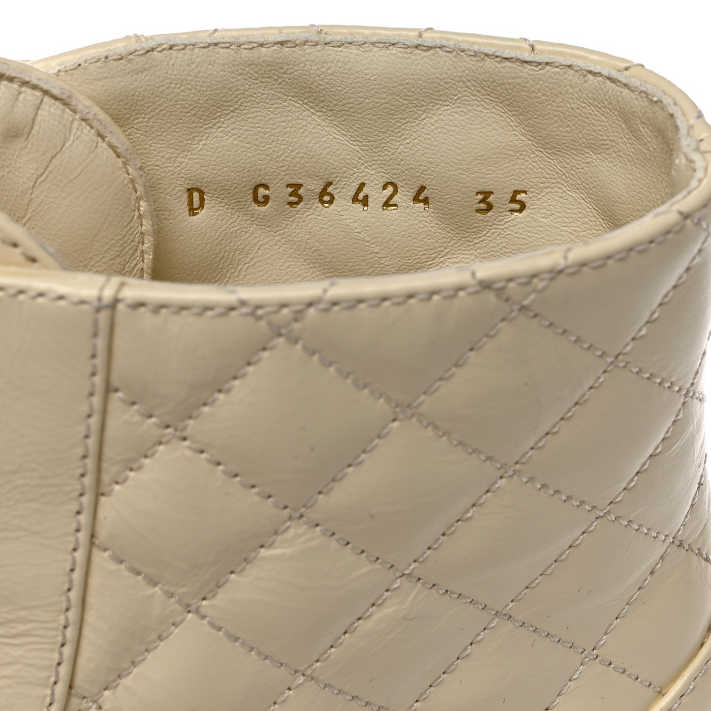 Shiny Lambskin Quilted Lace Up Combat Boots 35 Ivory Black