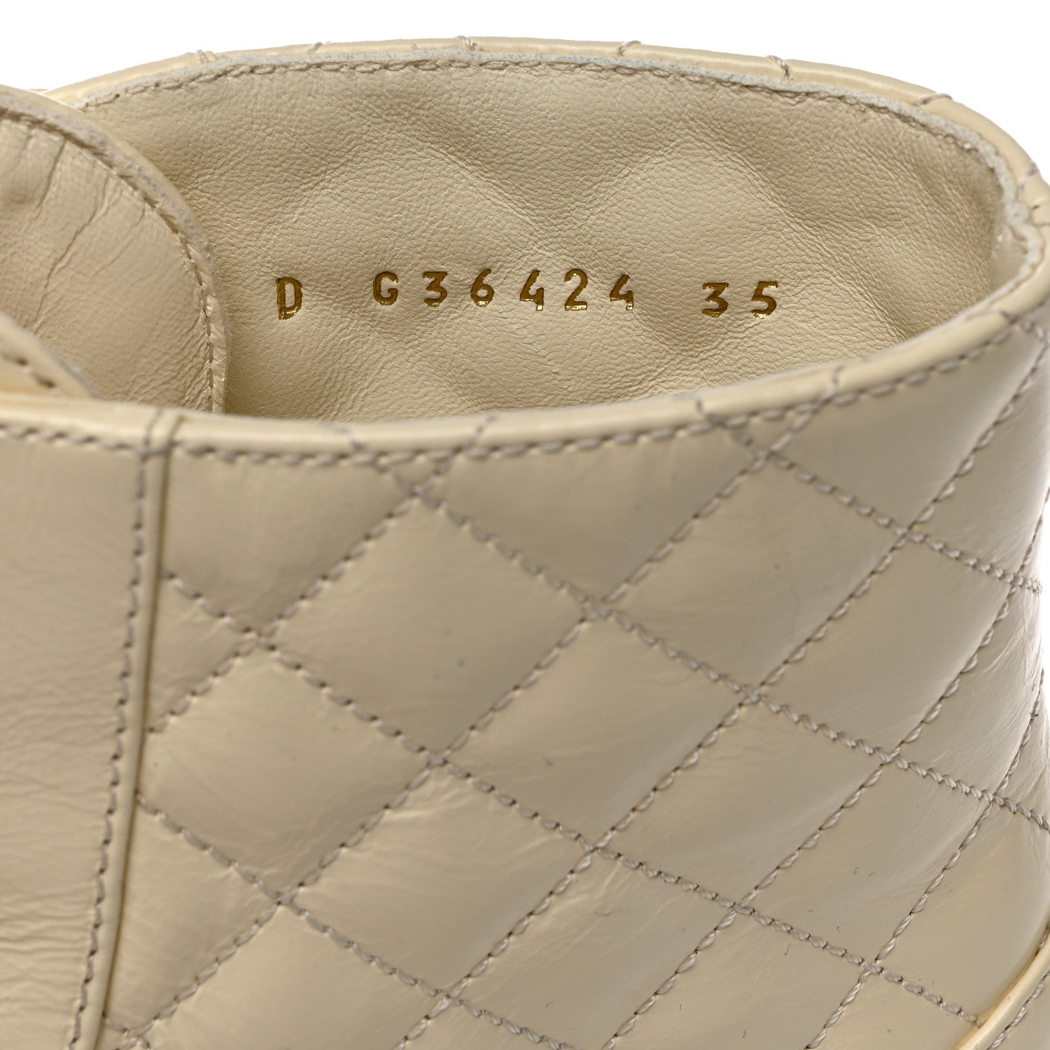 Chanel Shiny Lambskin Quilted Lace Up Combat Boots 35 Ivory Black 6 of 9