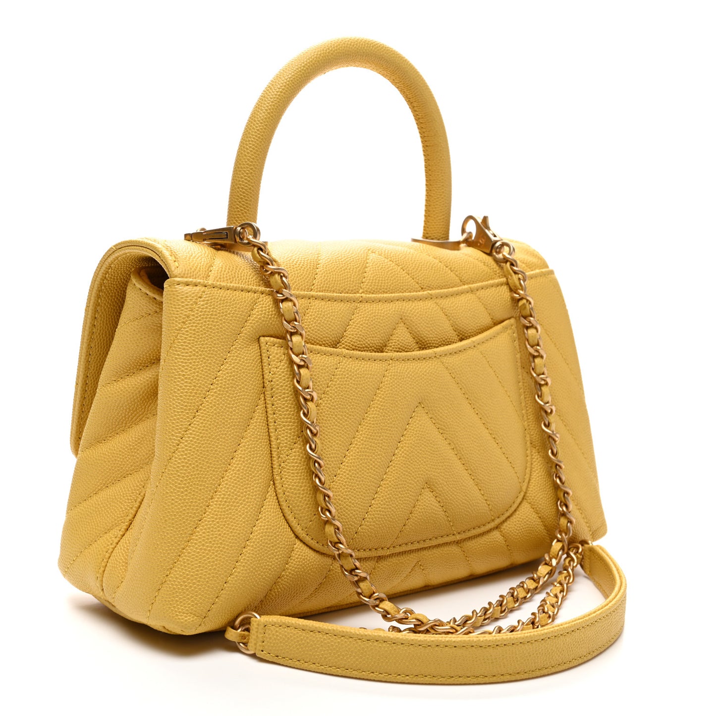 Caviar Chevron Quilted Mini Coco Handle Flap Yellow
