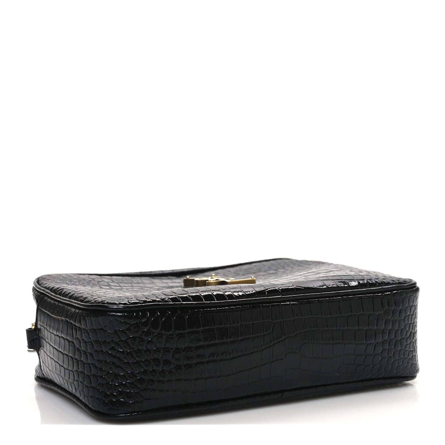 Patent Calfskin Crocodile Embossed Monogram Lou Camera Bag Black