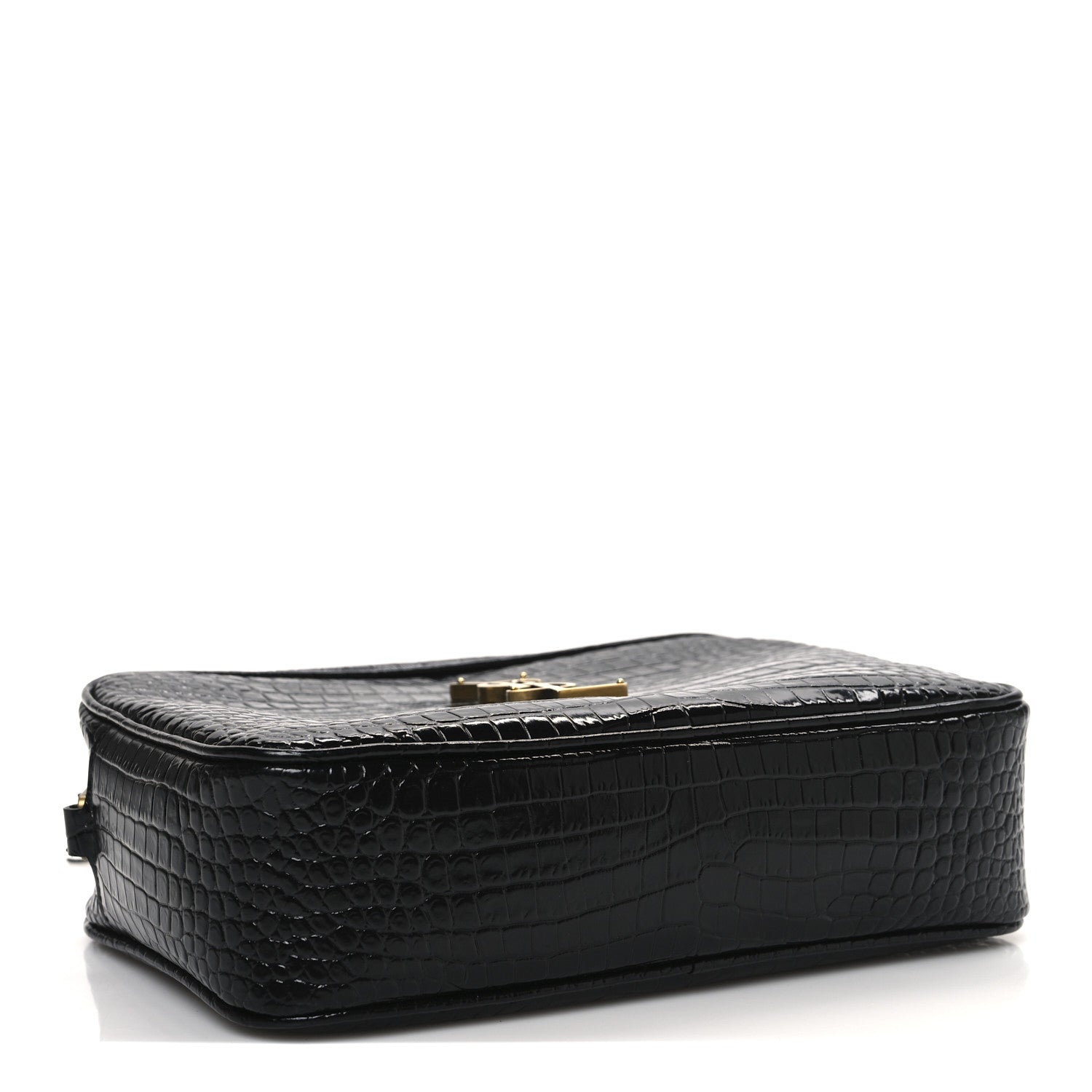 Saint Laurent Patent Calfskin Crocodile Embossed Monogram Lou Camera Bag Black 4 of 12