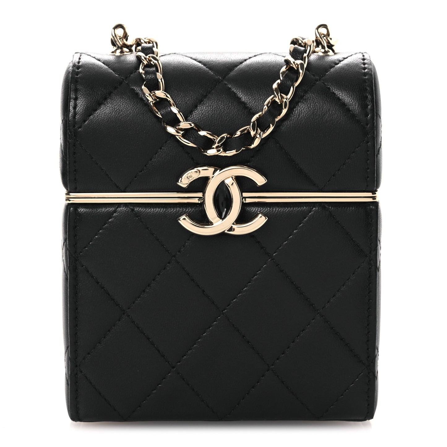 Lambskin Quilted Small Box With Chain Black