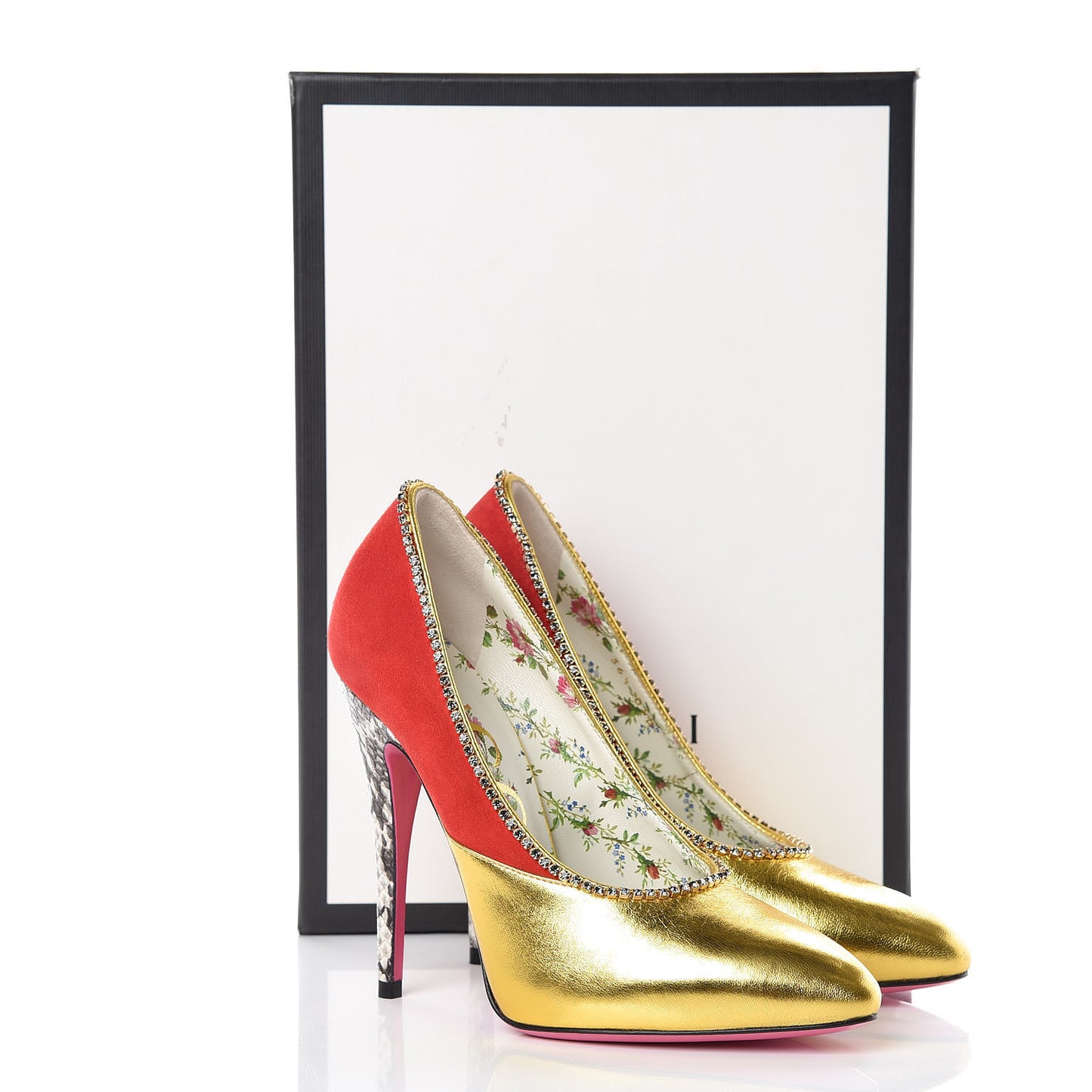Metallic Nappa Kid Scamosciato Elaphe Snakeskin Peachy Pumps 36.5 Oro Red Roccia