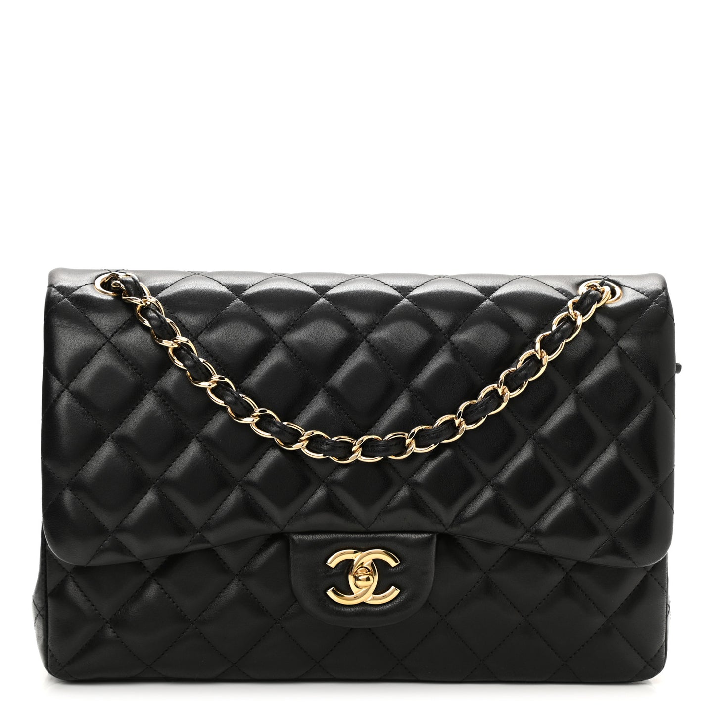 Lambskin Quilted Jumbo Double Flap Black