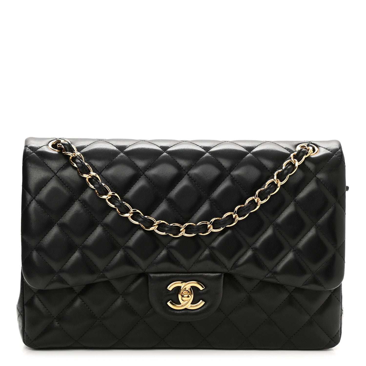 Chanel Lambskin Quilted Jumbo Double Flap Black 1 of 9
