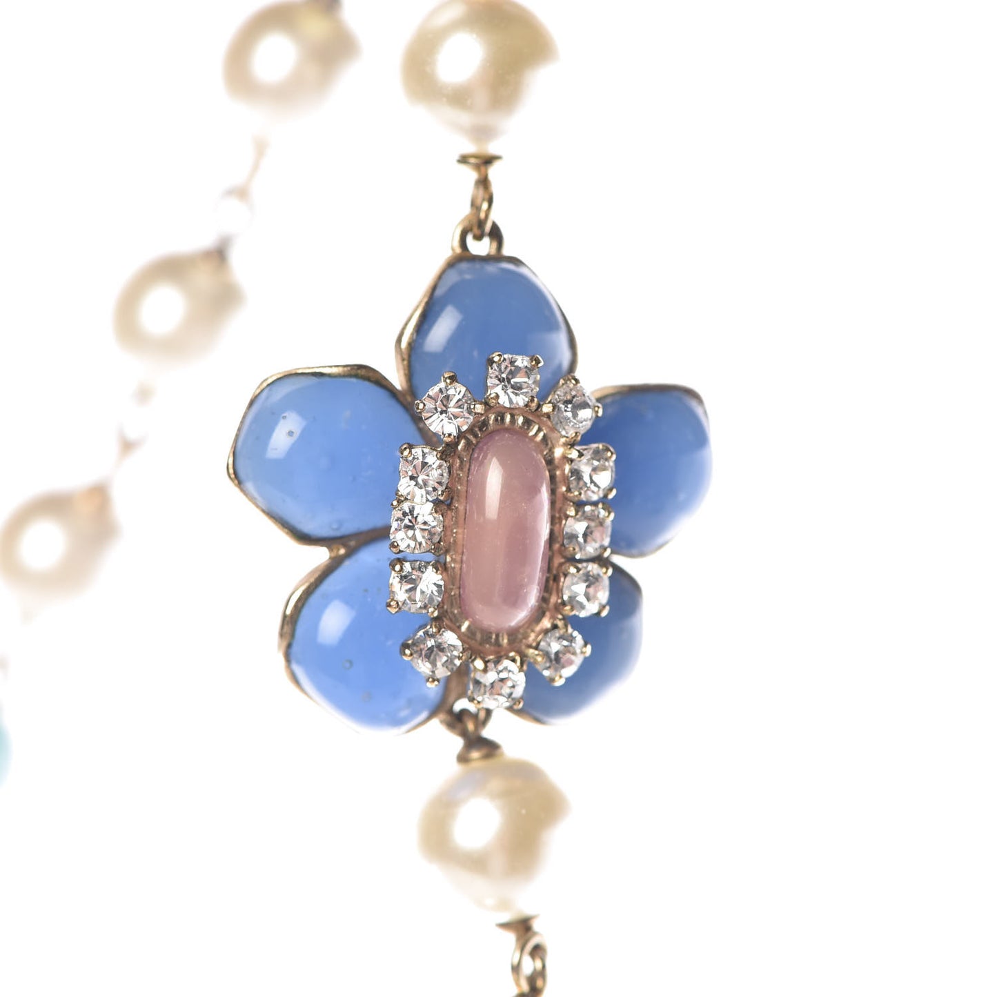 Pearl Beaded Flower Enamel CC Long Necklace Gold Multicolor