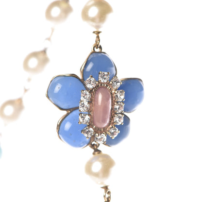 Chanel Pearl Beaded Flower Enamel CC Long Necklace Gold Multicolor 5 of 8