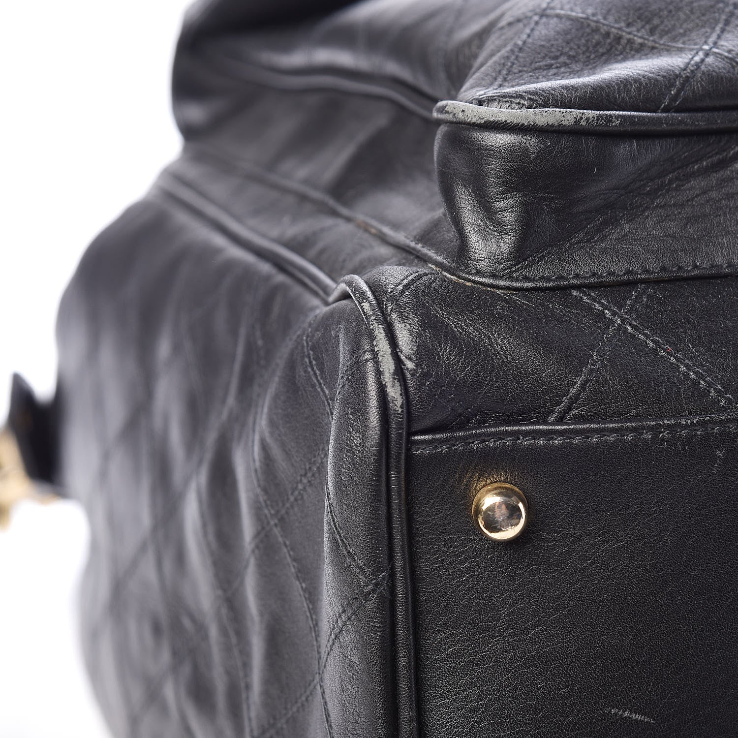 Chanel Calfskin Diamond Stitched Duffle Bag Black 10 of 23