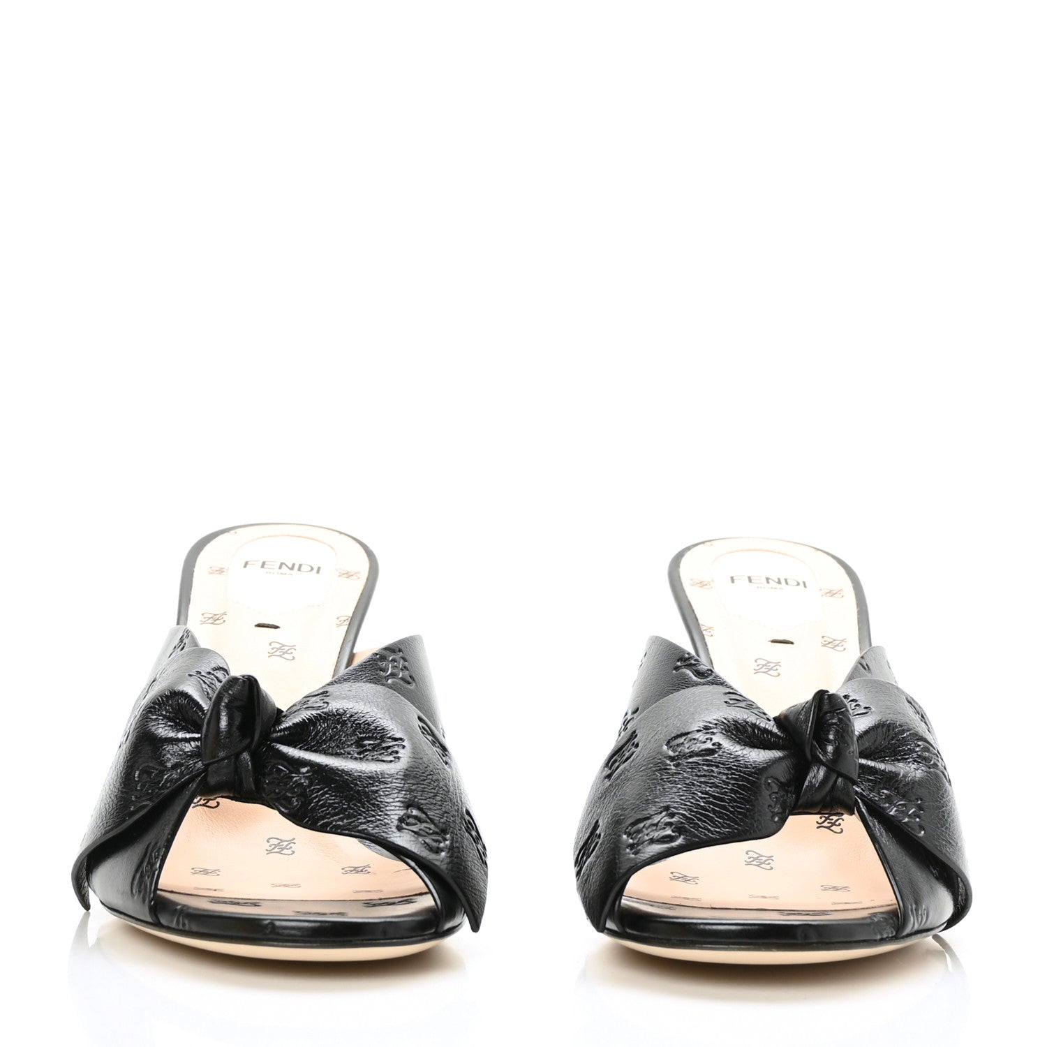 Fendi Calfskin Karligraphy Embossed Ffreedom Mules 38.5 Black 2 of 7