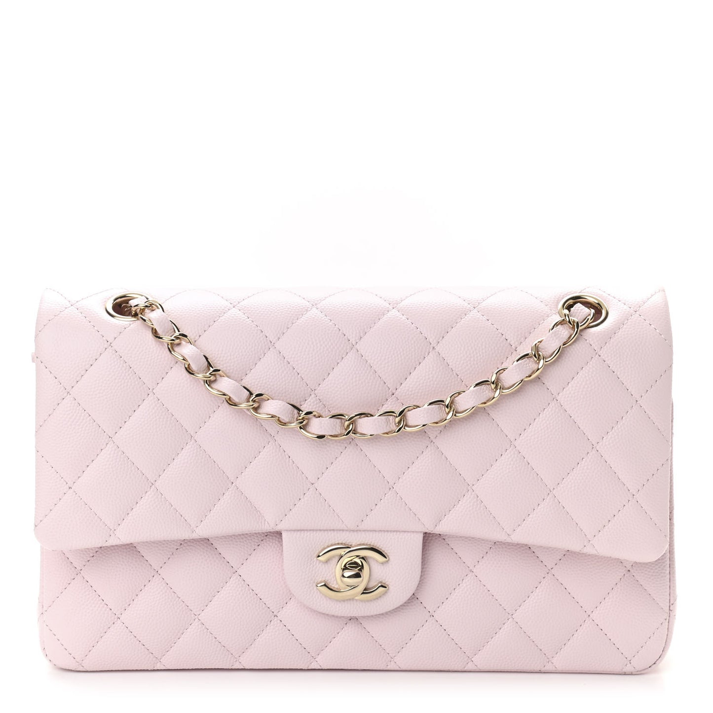 Caviar Quilted Medium Double Flap Light Pink